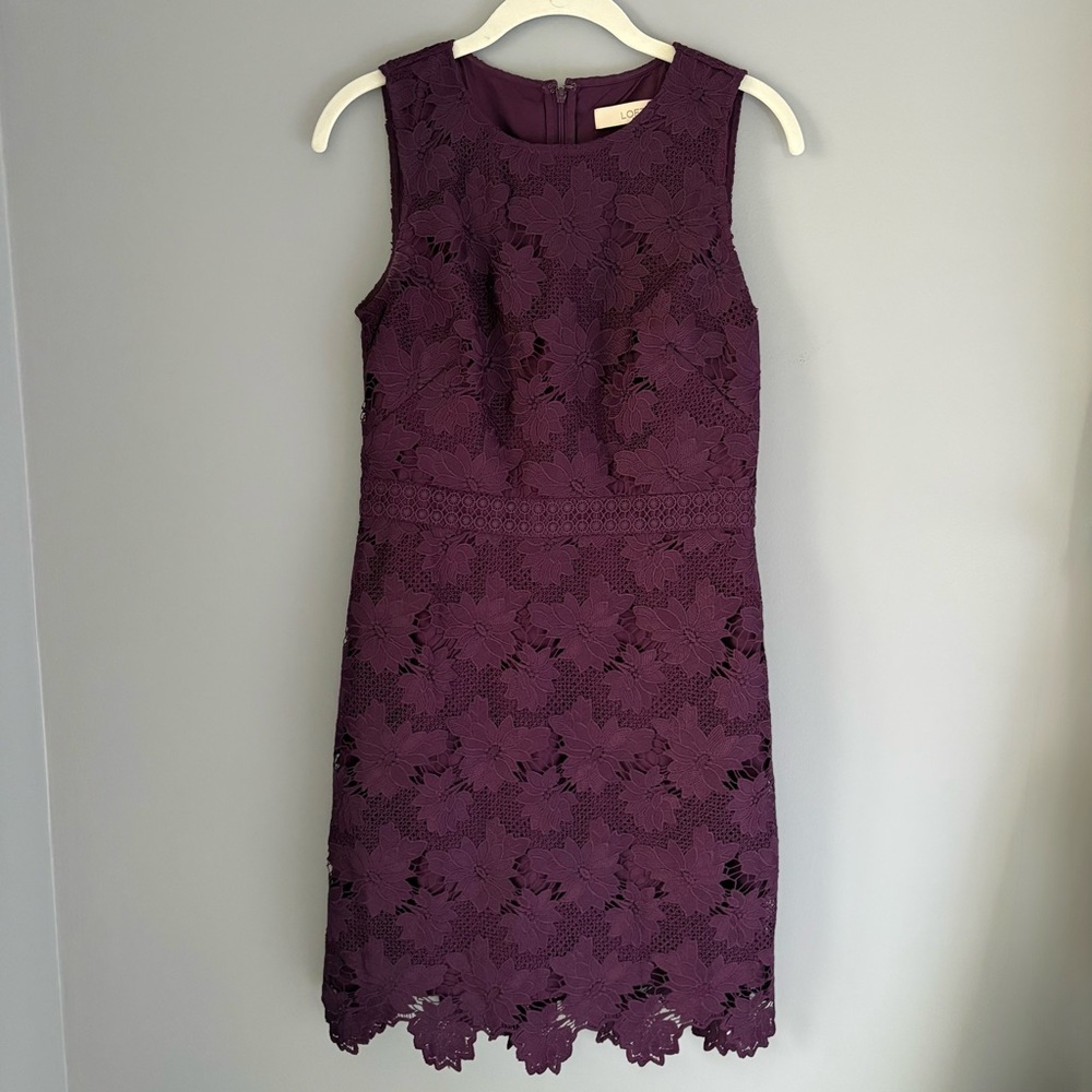 LOFT Plum Lace Midi Sheath Dress